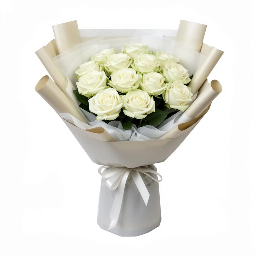 Buquê com 10 Rosas Brancas Premium